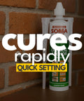 Fast Curing Construction Adhesive For Concrete, Brick, Stone And Granite With Extra Nozzle Included For Anchoring Heavy Duty Fasteners In Gray Structural Bonding 10.1 Fl Oz, 300 Ml against brick wall.