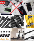 Messy cables and devices beside organized cables with ties from 2 Pack Cable Management Boxes For Power Strips Hide Wires Cord Organizer Safe ABS Plastic Large And Small Box Set Fits Most 5 To 12 Outlet Power Strips For Home And Office Keeps Cords Tidy And Out Of Sight