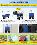 Diagram showing folding steps of Heavy Duty Collapsible Wagon with Removable Canopy 220 lb Capacity Foldable Beach Wagon.