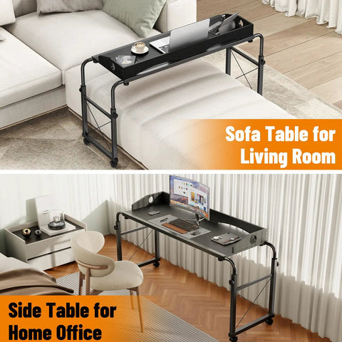 Super Handy Adjustable Laptop Desk For Bed With Wheels Overbed Table That Fits Queen And Full Beds in living room and home office.