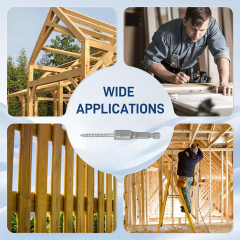 Heavy Duty Galvanized Joist Hanger And Decking Screws For Framing Nine By One And A Half Inch Self Tapping Wood Screws With Hex Socket Zinc Plated Steel For Rust Resistance 500 Hour Salt Spray Tested Replaces 9112R500 Joist Screws being used in construction and carpentry projects