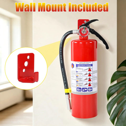 Heavy Duty 5 Lb Abc Dry Chemical Fire Extinguisher With Wall Mount 2A 10B C Rated on wall with instructions visible.