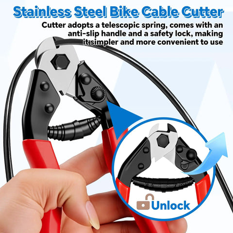Stainless steel bike cable cutter from All In One 103 Piece Bike Brake Cable Kit With Stainless Steel Wire Cutter Includes Brake And Shifter Cables End Caps O Rings C Clips Clamps Rubber Boots V Brake Guides And Housing For Easy Replacement And Smooth Shifting