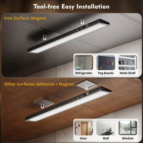 Go-To Under Cabinet Lighting Kit With Touch Control And Motion Sensor installed on iron and wood surfaces
