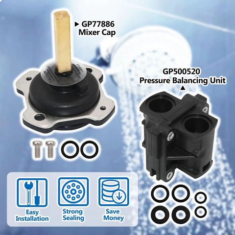 Image showing Complete Mixer Cap and Pressure Balancing Unit Kit for K-15701-K and K-15700-K Mixing Valves with easy install info.
