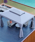 Outdoor Gazebo 10x13 With Mosquito Netting And Curtains on a deck, weather resistant patio canopy for backyard garden, UV protection