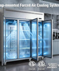 Heavy Duty Stainless Steel Three Door Commercial Freezer 54 Cubic Foot Reach In Upright Unit with top-mounted air cooling system