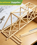 Straight Up Natural Bamboo Wooden Dowel Rods Quarter Inch by Twelve Inches Solid 50 Piece Craft Sticks for DIY Art Floral Bouquets and Centerpieces Zero Hassle Ready to Rock model bridge on desk with drafting tools and blueprint.