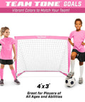 Team Tone 4 Feet By 3 Feet Pop Up Soccer Goals For Kids Set Of 2 Portable Backyard Nets With 6 Stakes Pink For Easy Setup