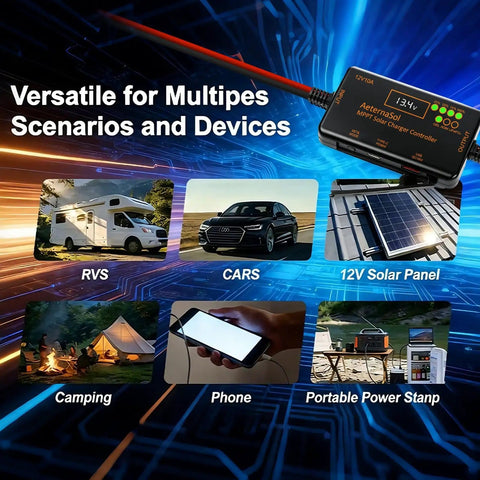 12V 10A MPPT Solar Charge Controller With PD 36W USB C And QC 18W Output for RV, car, solar panel, camping, phone.