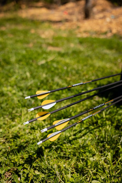 Wrath Archery Arrows 30 Inch Length 340 Spine Carbon Arrows Pack Of 6 For Hunting 3D And Target Practice 2 Inch Fletching