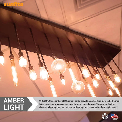 LED Filament T10 Tubular Light Bulb 2 Watt Equivalent 160 Lumen Dimmable E26 Base Soft White 2700K Edison Style Fixture
