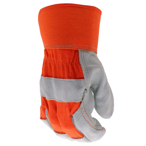 Heavy Duty Work Gloves With Double Leather Cowhide Palm For Superior Abrasion Resistance And Durability, Canvas Backing, Orange and Gray, X Large