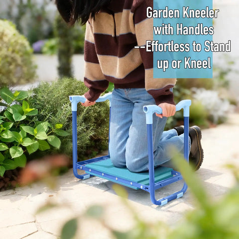 Folding Garden Stool And Kneeler With Ten Point Two Inch Kneeling Pad Heavy Duty Garden Kneeler And Seat For Easy Gardening Kneeling Bench With Handles Great For Gardeners And Seniors 350lb Capacity Blue No Bending Required in outdoor use