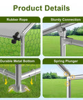 Product details showcasing durable metal connections and rubber fastening of Sturdy Metal Chicken Coop With Waterproof UV Cover And Walk In Run Spire Roof Outdoor Cage For Backyard Farm Ideal For Chickens Rabbits Ducks Rust Resistant Steel Frame 10 Ft Wide By 13.2 Ft Long By 6.4 Ft High.