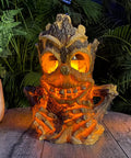 Epic Outdoor Solar Lantern With Realistic Flickering Flame From Resin Tree Stump Decor For Garden Yard Patio Pathway