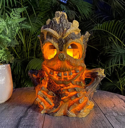 Epic Outdoor Solar Lantern With Realistic Flickering Flame From Resin Tree Stump Decor For Garden Yard Patio Pathway