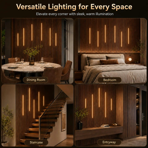 DEIGCYU LED Recessed Lighting Kit, 6 Pack Black Self-Adhesive Light Bars in dining room, bedroom, staircase, and entryway.