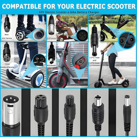 42V 2A Replacement Charger For 36V Li Ion Batteries 5 In 1 Universal Scooter Charger With Five DC Outputs Plug And Play No Fuss Power Adapter For E Scooters And E Bikes Compatible With Gotrax Jetson Swagtron Segway Razor Ninebot