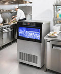 100 Pound Ice Maker Machine For Home Cafe Bar And Restaurant Use Under Counter Or Freestanding ETL And DOE Certified Big Capacity Ice Maker With 33 Pound Storage Bin And 45 Cubes Per Cycle Top Mounted Button For Easy Operation in commercial kitchen