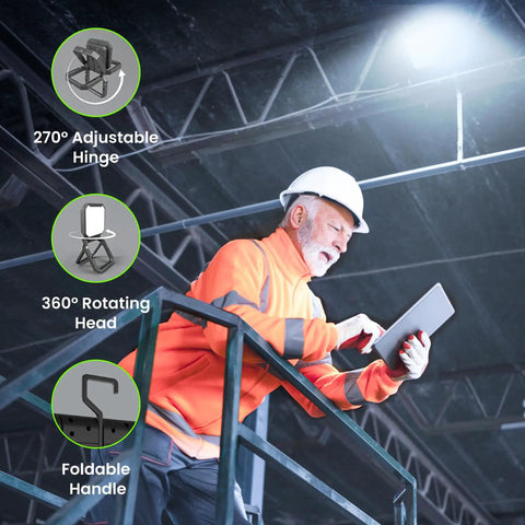Worker using Portable LED Work Light with 360 Degree Rotating Head and Three Brightness Levels 2000 Lumens installed on crane