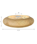 Vintage Drum Shape Bamboo Ceiling Light Flush Mount Handwoven Weave Handmade Farmhouse Style Lighting For Living Room And Bedroom Cozy Soft Glow Eco Friendly Natural Material 40cm Wide, side view with dimensions.