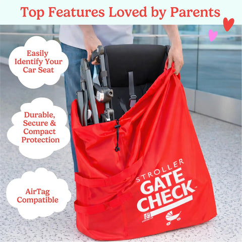 Gate Check Stroller Bag For Single And Some Double Strollers, Travel Bag For Air Travel, Fits Most Standard Baby Strollers, Airport Accessories For Gate Check, Flying Essentials Red shown with stroller inside