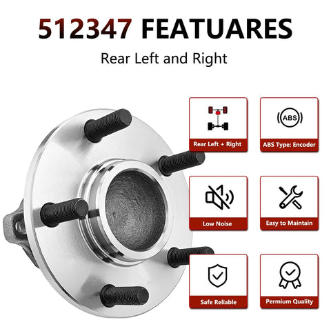 Side view of Pair Rear Wheel Bearing And Hub Assembly For Mazda 3 2004 To 2013 And Mazda 5 2006 To 2017 with five bolts and ABS encoder.