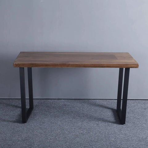 Beefy Industrial Rustic 28 Inch Metal Table Legs Set supporting wooden tabletop, showcasing square tube design.