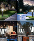 Solar Post Light Fixture 160LM Dusk To Dawn LED 3000K Warm Light illuminating a patio and walkway