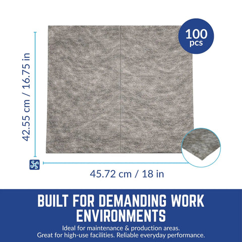 Ultra Premium Heavy Duty Universal Absorbent Pads 16 By 18 Inches 100 Pack For Warehouse Oil Water Solvent Spill Cleanup Hella Tough Workshop Floor Mats