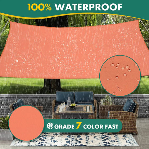 8x10 Ft Waterproof Sun Shade Sail Rectangle Canopy For Patio Pergola Backyard Keeps Outdoor Space Cool With UV Blocking Shade Cover For Deck Garden Pool Area Heavy Duty Sunshade Awning Terracotta, installed over a patio.