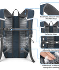Back of Unisex 20L Lightweight Waterproof Hiking Backpack showing ergonomic straps and breathable back panel design.