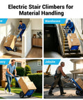 Electric Stair Climbing Dolly used in home, warehouse, delivery, and jobsite for heavy lifting and material handling.