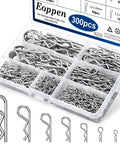 Durable Cotter Pin Kit With 300-Piece 304 Stainless Steel R Clips in assorted sizes displayed in a box.