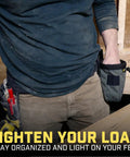 Clip On Tool Belt Pouch With Built In Light For Electricians, HVAC Pros, Plumbers, Carpenters, And Contractors in use