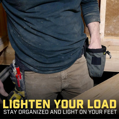 Clip On Tool Belt Pouch With Built In Light For Electricians, HVAC Pros, Plumbers, Carpenters, And Contractors in use