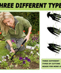 Three Piece Weed Puller Tool Set For Easy Weeding Portable Garden Weeder Hand Tool in use in garden, showing three head types.