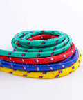 Coiled multicolor ropes showing 4 Pack 50 Feet Each Three Eighths Inch Polypropylene Rope Heavy Duty All Purpose Utility Line Weather Resistant Tie Downs For Camping, Fishing, Pulling And Outdoor Use