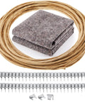 No Sweat Upholstery Spring Repair Kit For Couch Sofa Furniture Includes Sweet Twenty Four By Six Inch Spring Cover Pad Forty Foot Nine Gauge Paper Wrapped Wire And Eighty Clips For Quick Chair Rehab Fix displayed with a brown spring cover pad, wrapped wire, and metal clips.
