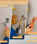 Person using long nose pliers and voltage tester pen for wiring with insulation tape, promoting 160 Piece Home And Car Tool Set With Tool Box Your Go To DIY Hand Tool Kit For Everyday Home Repairs And Car Fixes Built Tough For Men Ready For Any Quick Fix From The Garage To The Apartment.