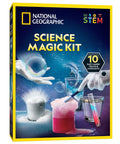 Magic Chemistry Kit For Kids With 10 Mind Blowing Tricks, science kit box showing bubbling experiments and colorful test tubes