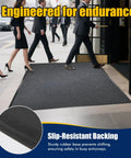 Heavy Duty Indoor Outdoor Entrance Mat 4 By 10 Feet Rubber Border Door Rug with Non Slip Tread in a busy entryway.