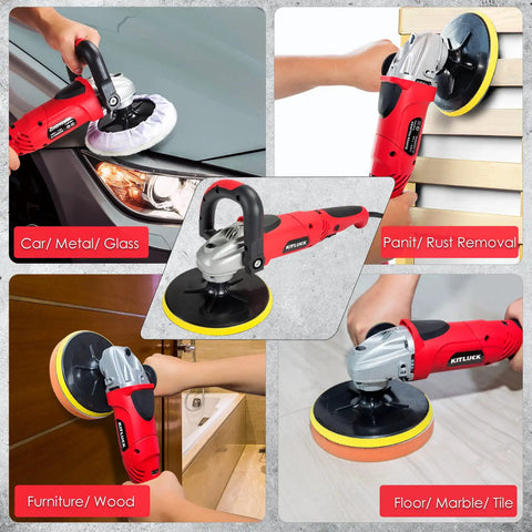 7 Inch Rotary Polisher For Car Detailing With 900W Motor, 4300 RPM, 6 Variable Speeds, 5/8-11UNF, used on car, wall, wood, floor