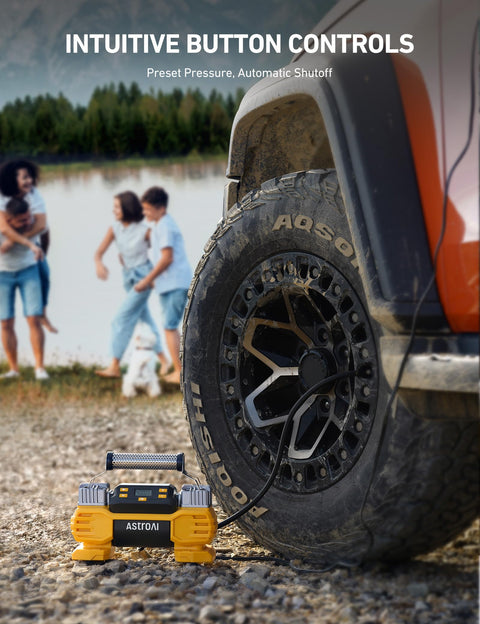 Heavy Duty 12V Tire Inflator With Auto Shutoff And Digital Screen Dual Cylinders And Dual Motors Portable Air Compressor