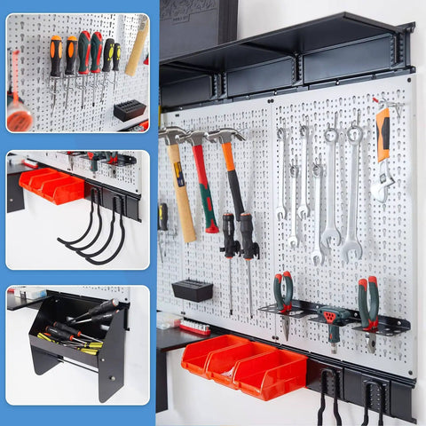 Pegboard Wall Organizer Kit 48x36 Inch Heavy Duty Metal Pegboard With Toolboard And 105-Piece Hook Set, Overhead Shelf And Utility Hooks for Garage