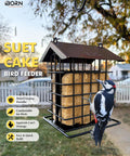 Outdoor Suet Feeder With Squirrel Proof Hook For Birds All Metal Roofed Cage Feeder Weatherproof Backyard Woodpecker Friendly