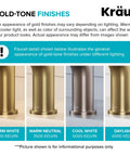 Gold-tone finishes of the Spot Resistant Brushed Brass Pull Down Kitchen Faucet under different lighting conditions.