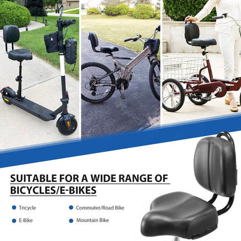 Oversized Bike Seat With Backrest For All Day Comfort And Easy Adjustable Height Saddle For Men And Women Wide Replacement For Tricycle Commuter City Electric Bike Mountain Road And Indoor Exercise Bikes black memory foam seat