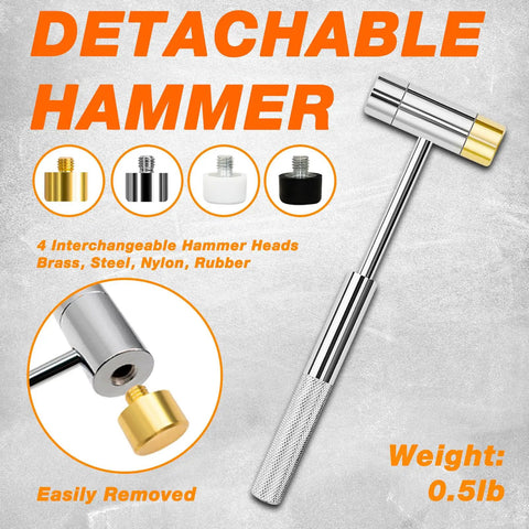 Pro Grade Punch Set Kit With Steel Punches Roll Pin Set Hammer And Organizer Case showing detachable hammer with heads